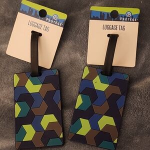 Protege Geometric Luggage Tags - Blue, Green, Brown